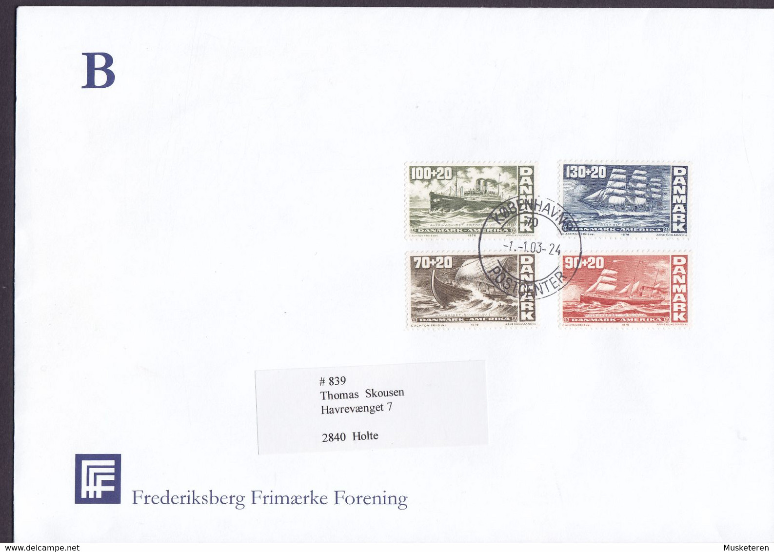 Denmark FREDERIKSBERG FRIMÆRKE FORETNING 2003 Cover Brief American Independence Ships Schiffe Bateau Complete Set - Covers & Documents