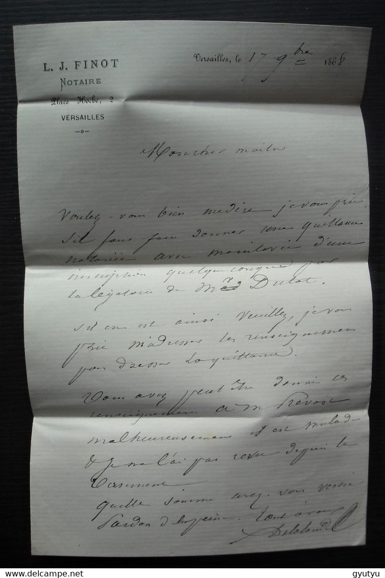 Versailles-Quartier-Notre-Dame 1868 Gc 4158A Mais Avec Le 4 Le 8 Et Le A Manquant ! Lettre De Finot, Notaire - 1849-1876: Periodo Classico