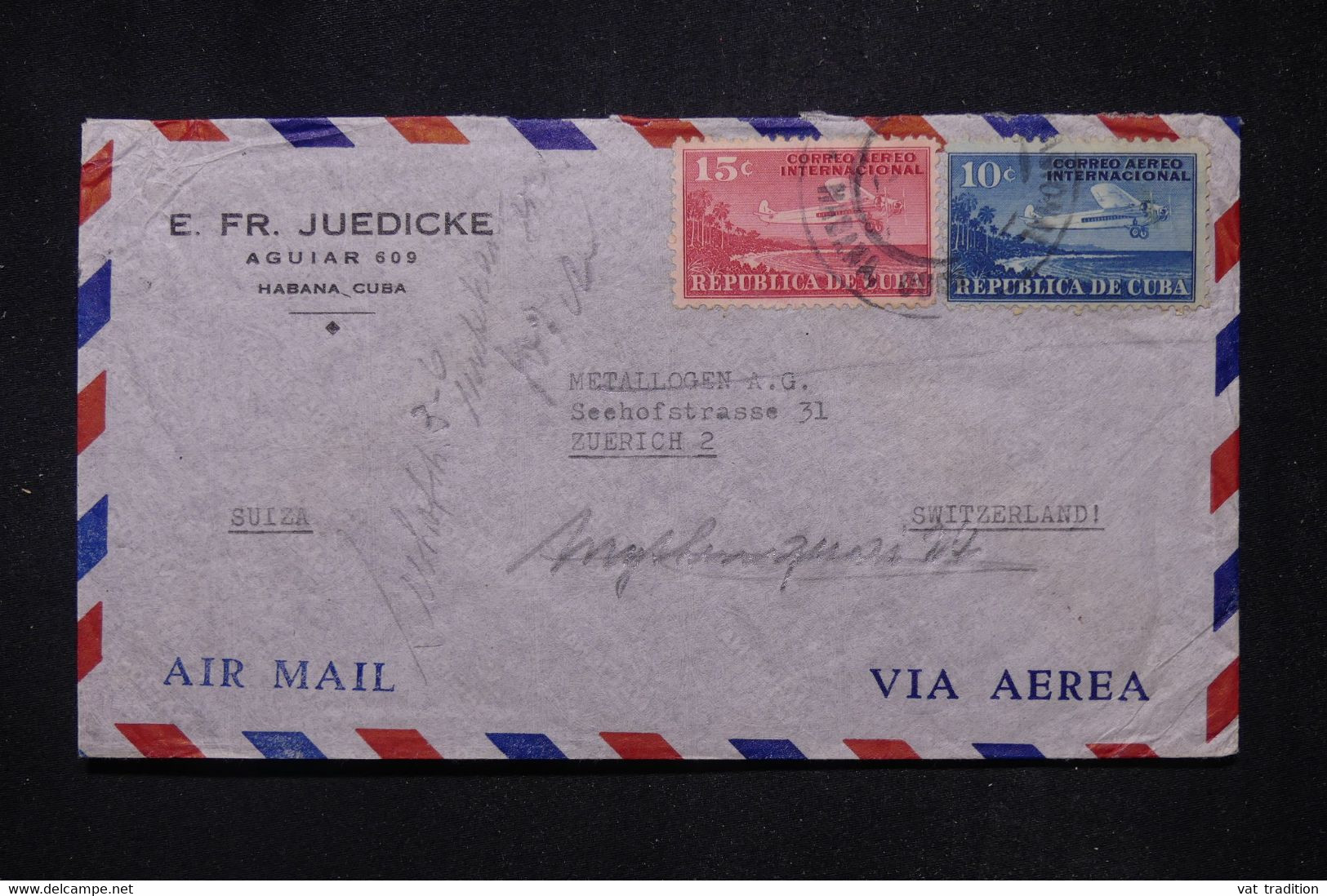 CUBA - Enveloppe De Habana Pour La Suisse Par Avion  - L 111688 - Briefe U. Dokumente