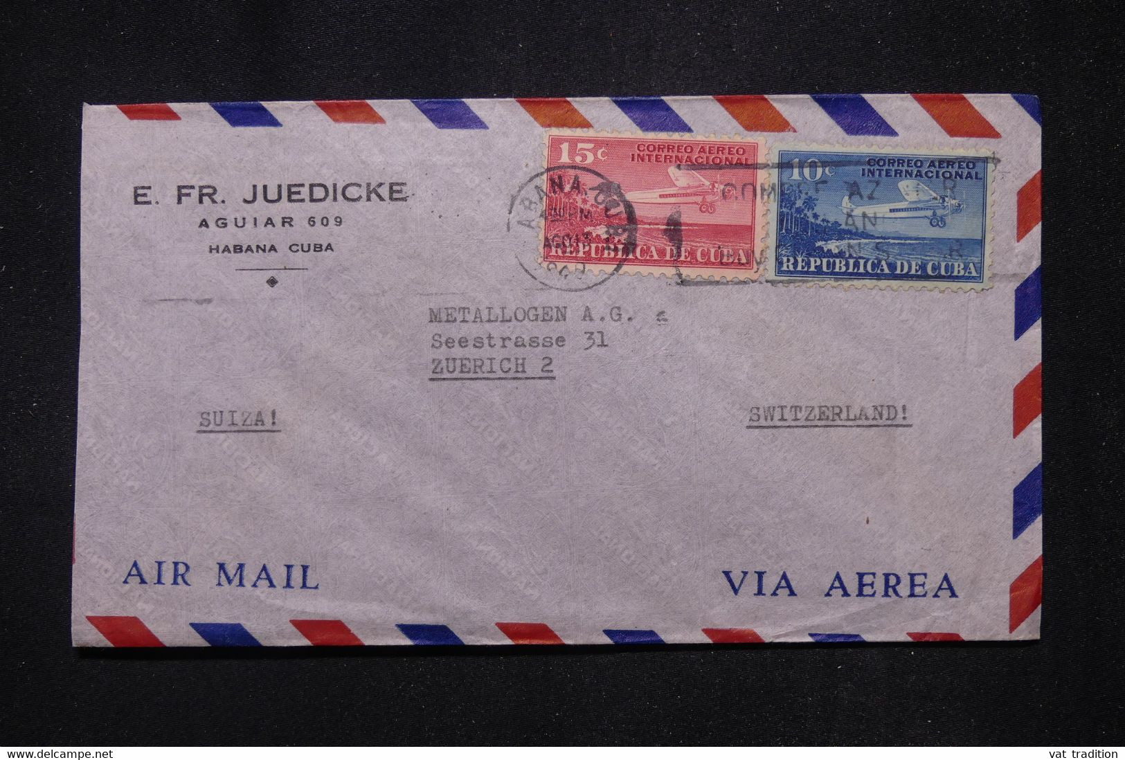 CUBA - Enveloppe De Habana Pour La Suisse Par Avion  - L 111689 - Brieven En Documenten