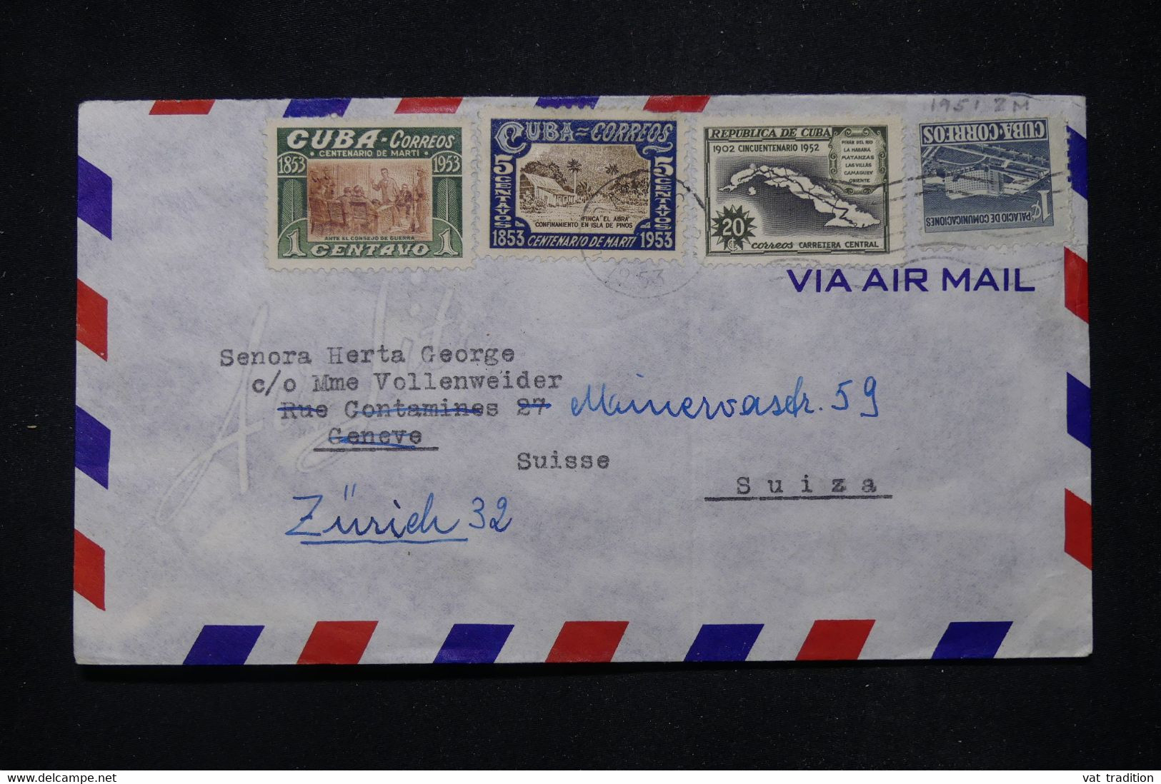 CUBA - Enveloppe De Habana Pour La Suisse Par Avion En 1952 - L 111690 - Covers & Documents