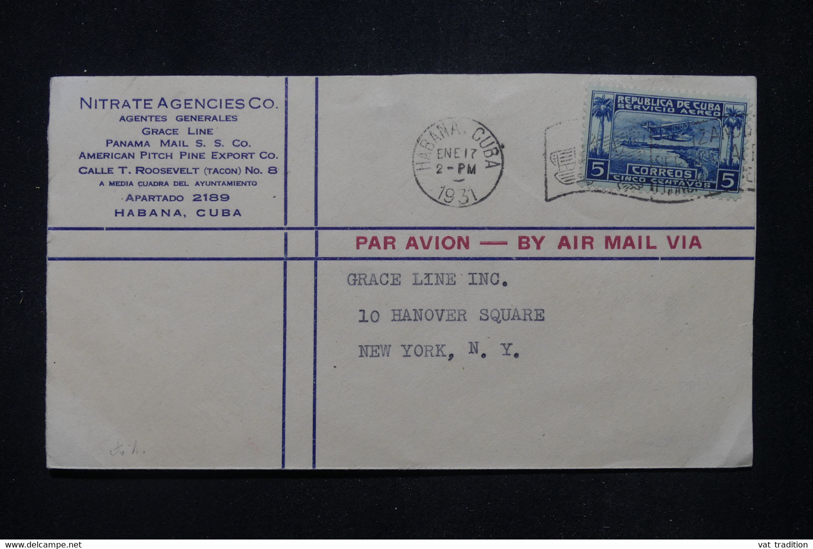 CUBA - Enveloppe Commerciale De Habana Pour New York Par Avion En 1931 - L 111696 - Storia Postale