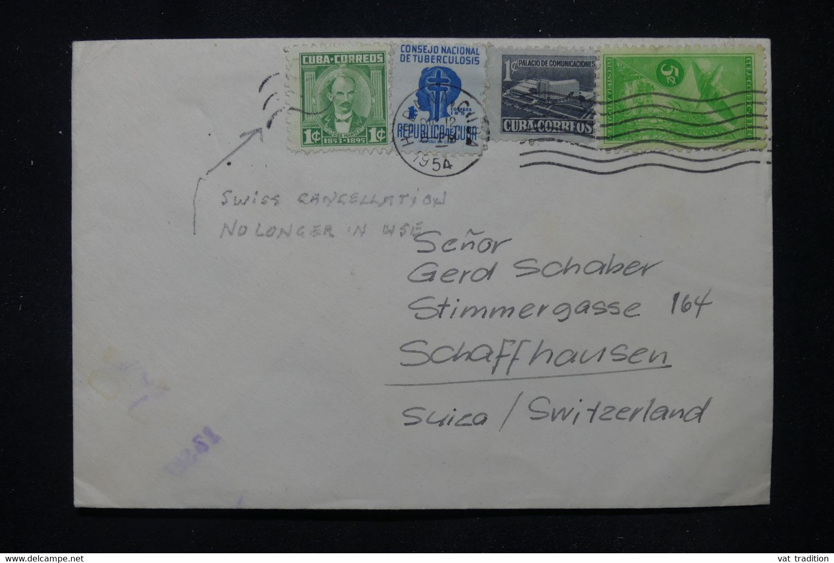 CUBA - Enveloppe De Habana Pour La Suisse En 1954 - L 111699 - Lettres & Documents