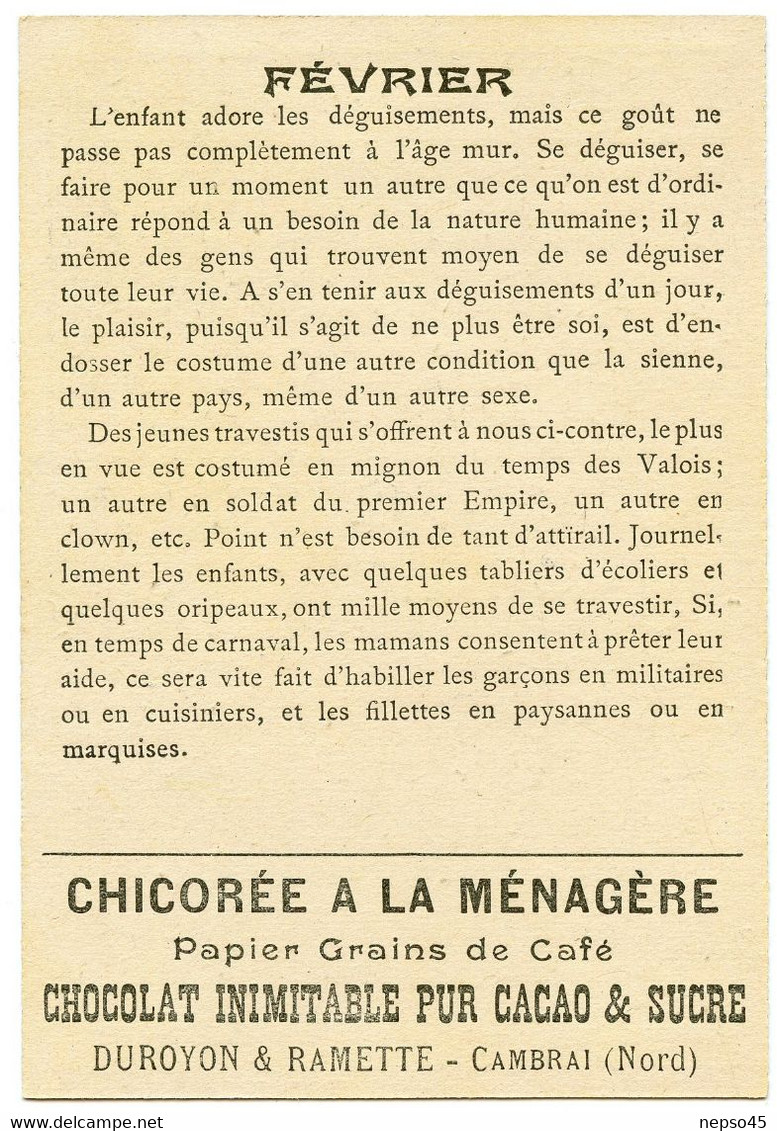 ensemble de 12 chromos.série les douze mois de l'année.chicorée à la ménagère.Chocolat Duroyon & Ramette Cambrai.