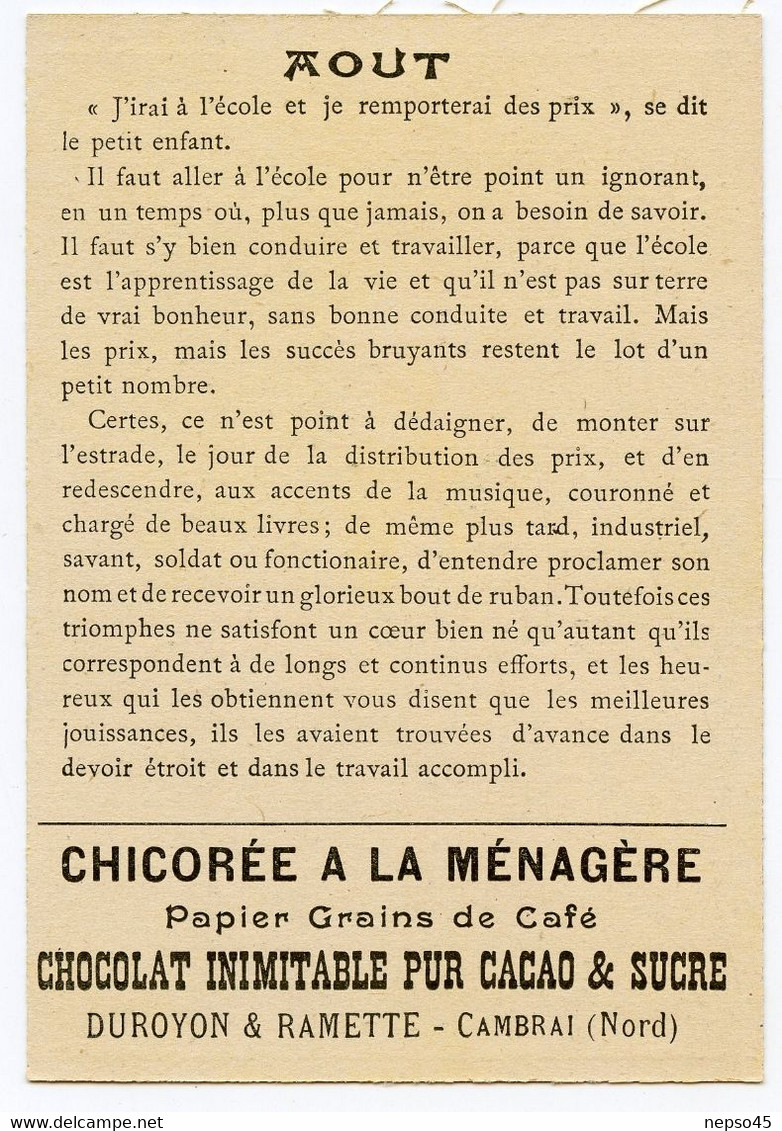 ensemble de 12 chromos.série les douze mois de l'année.chicorée à la ménagère.Chocolat Duroyon & Ramette Cambrai.