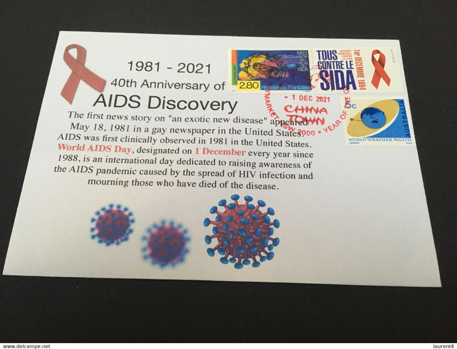 (4 C 40) (Australia) 40 Year Anniversary Of HIV - AIDS Being Declared By USA - France AIDS Stamp + Oz Stamp - Maladies