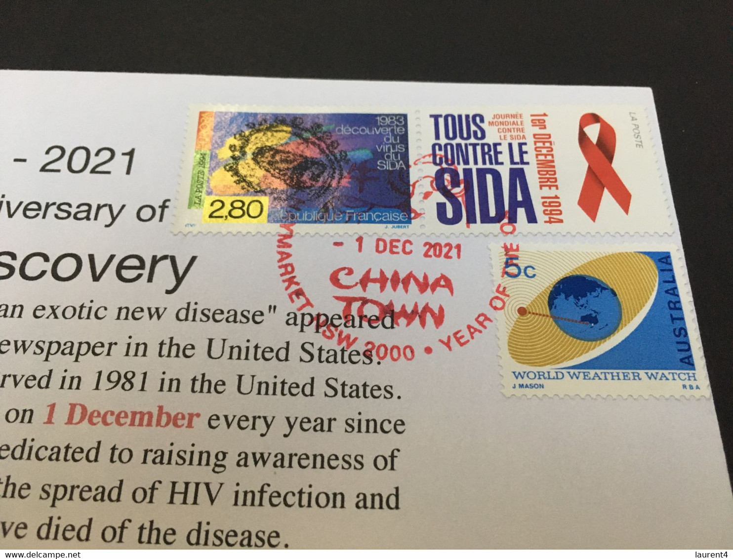 (4 C 40) (Australia) 40 Year Anniversary Of HIV - AIDS Being Declared By USA - France AIDS Stamp + Oz Stamp - Maladies