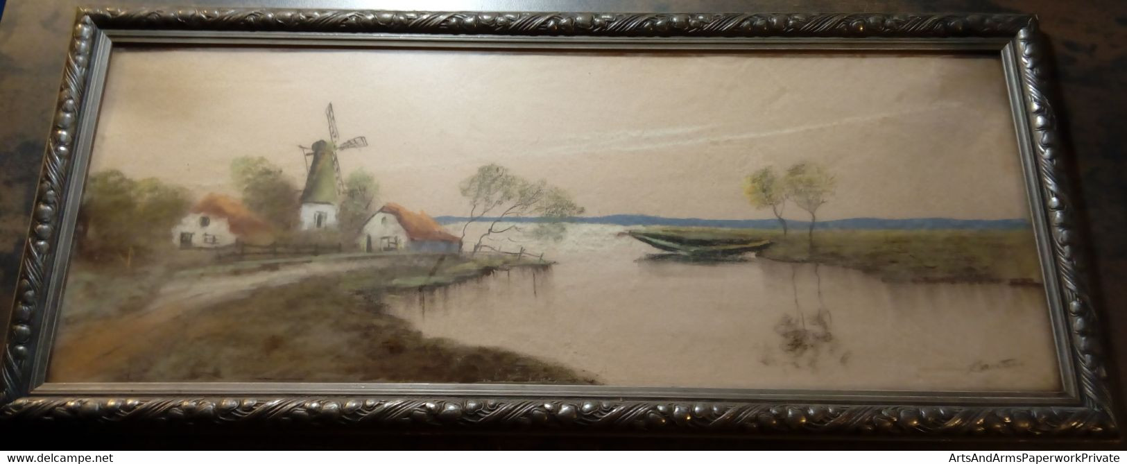 Dessin Au Pastel, Paysage Hollandais, Santen/ Pastel Drawing, Dutch Landscape, Santen - Pastel