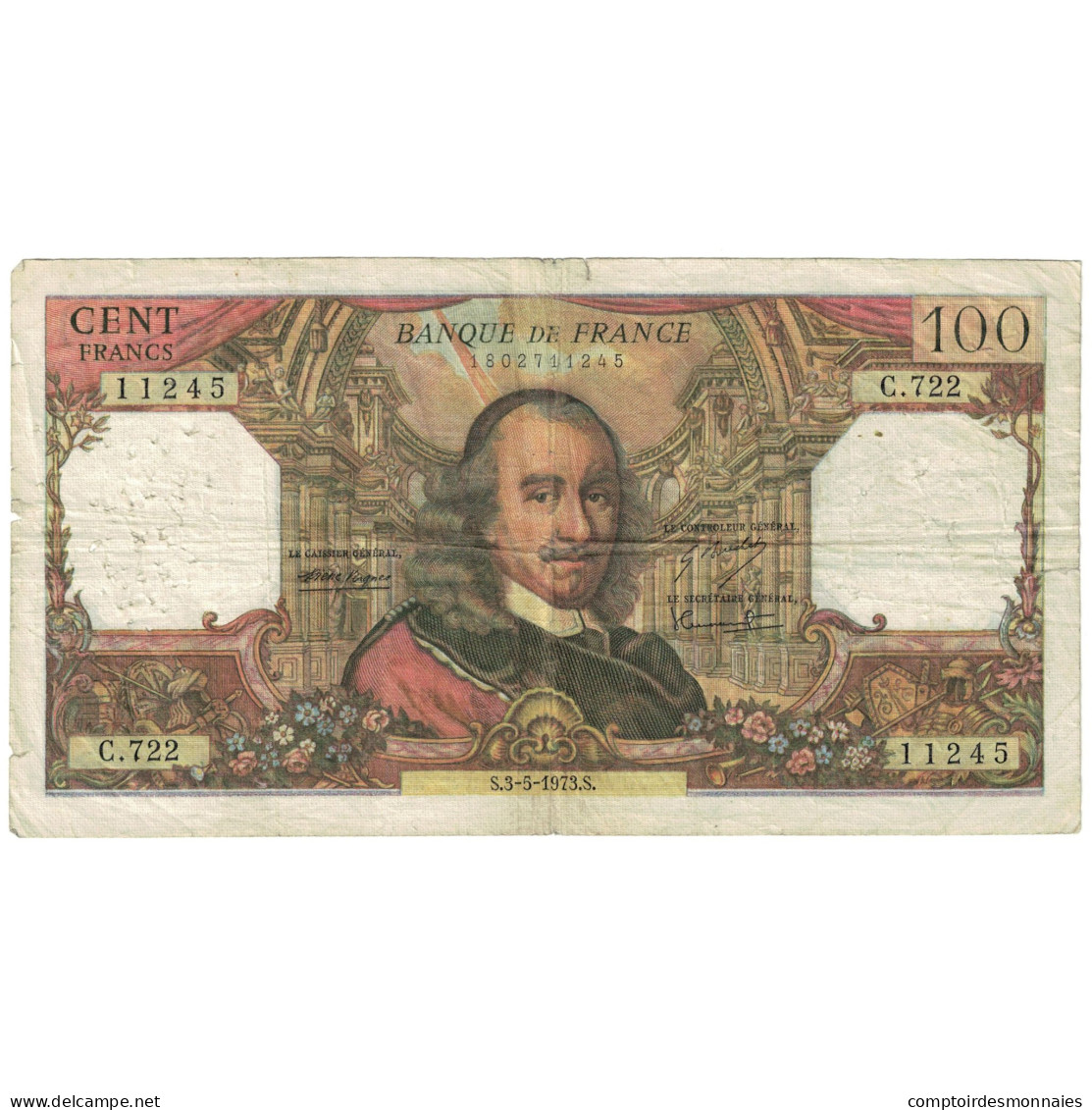 France, 100 Francs, Corneille, 1973, C, TB, Fayette:65.42, KM:149d - 100 F 1964-1979 ''Corneille''