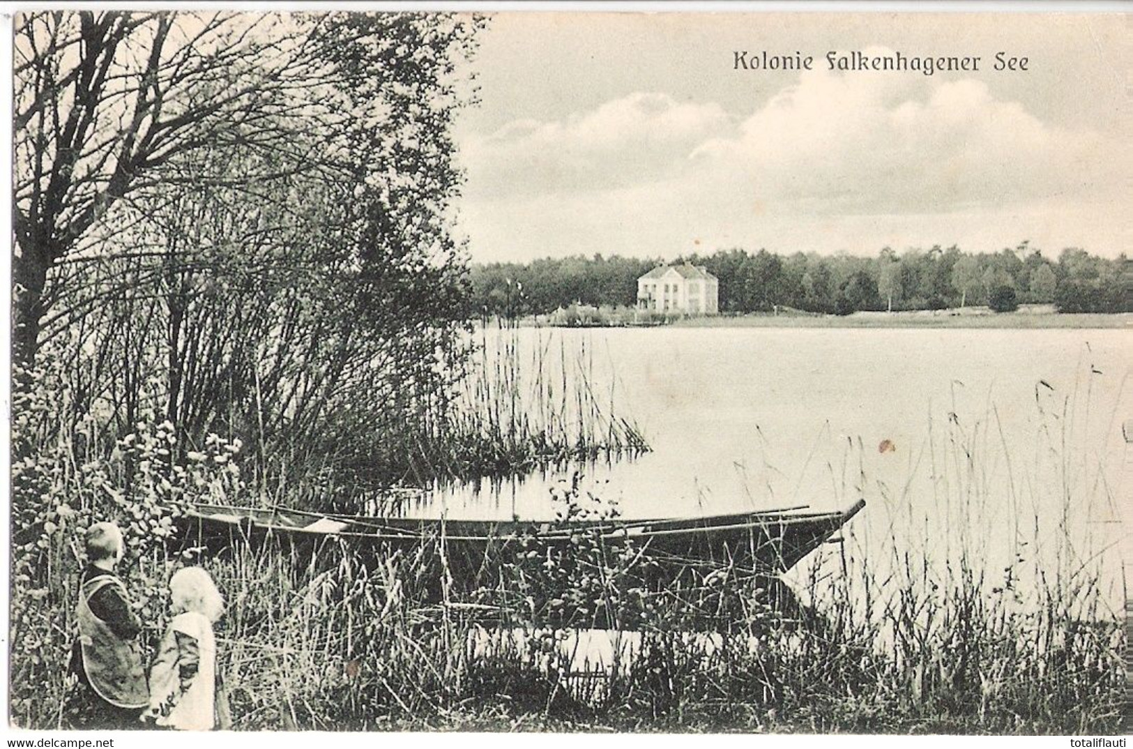 FALKENHAGEN Brandenburg Kolonie Am See Mit Kinder Ruderboot Ufer Idyll SEEGEFELD Gelaufen 17.4.1911 - Seelow