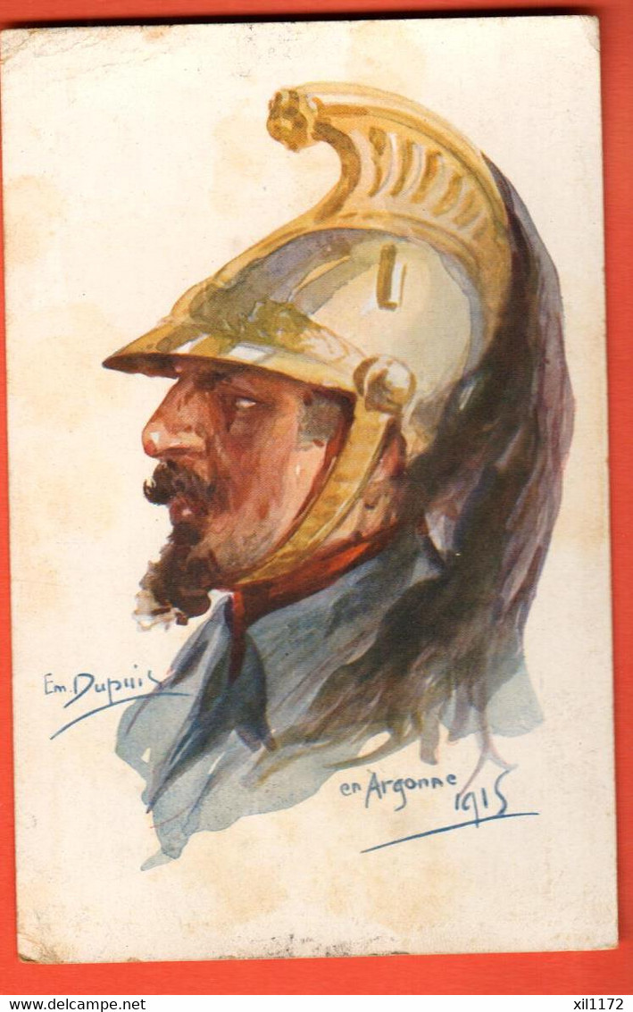 ZKI-27 Illustrator Emile Dupuis Nos Poilus No 3    En Argonne 1915  Cachet Militaire Pour La Suisse - Dupuis, Emile