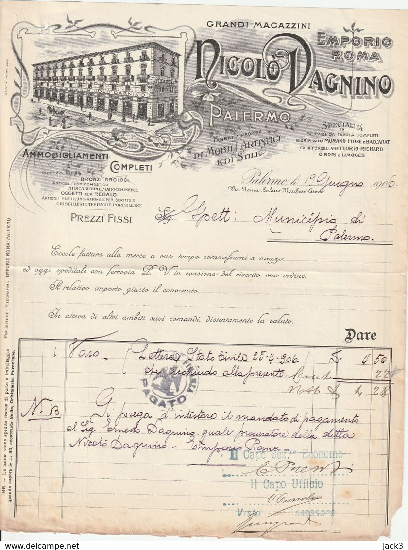 Fattura - Palermo - 1906 - Italia