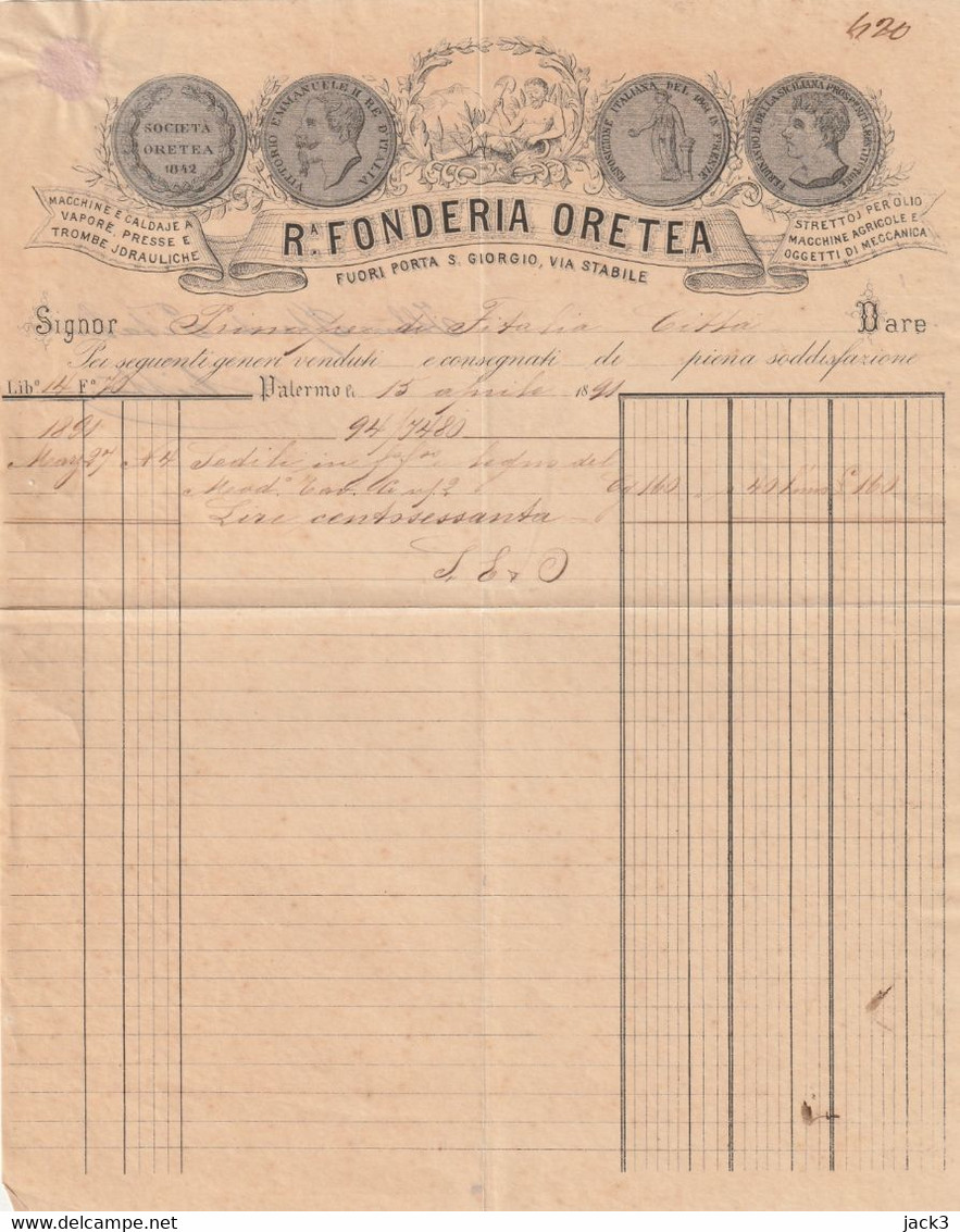 Fattura - Palermo - 1891 - Italia