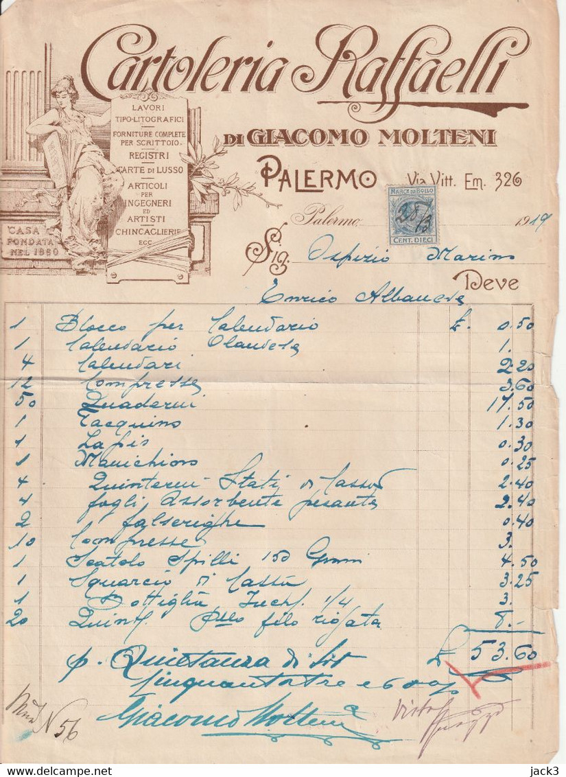 Fattura - Palermo - 1919 - Italia