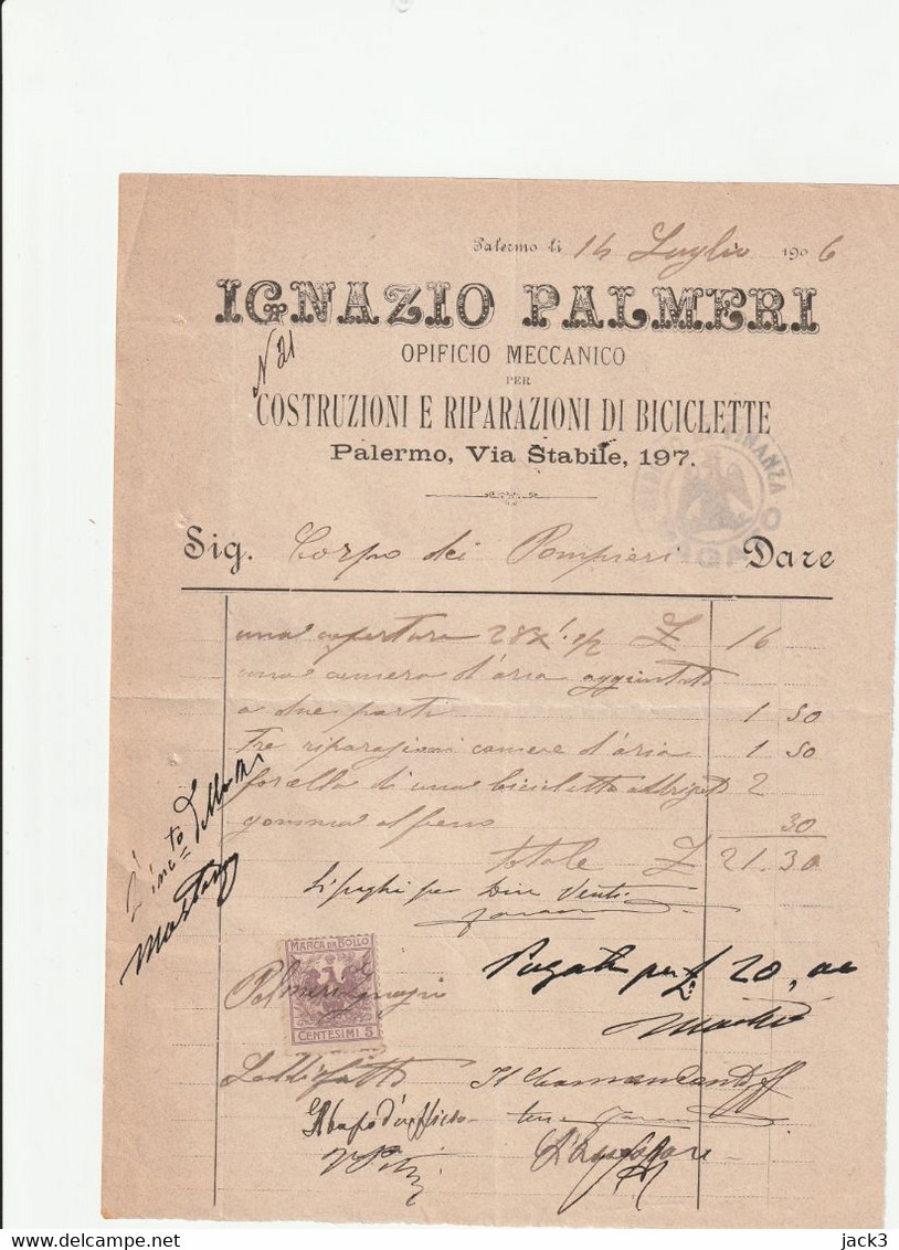 Fattura - Palermo - 1906 - Italia