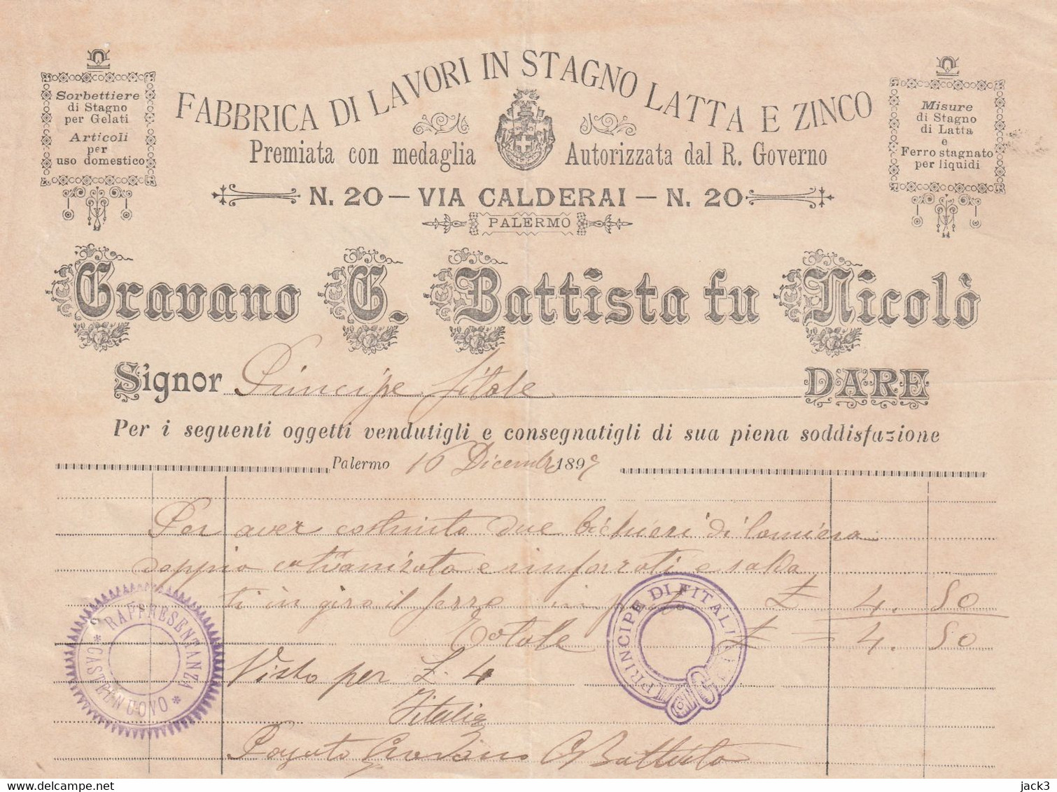 Fattura - Palermo - 1897 - Italia