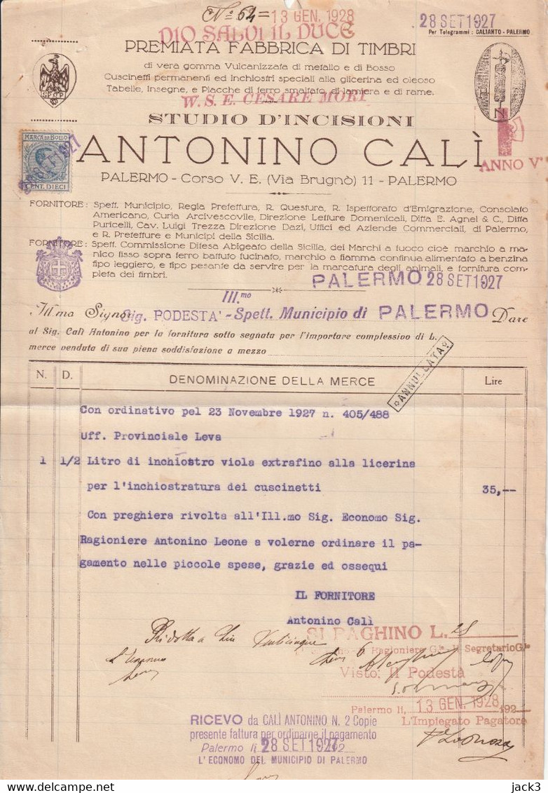 Fattura - Palermo - 1927 - Italia