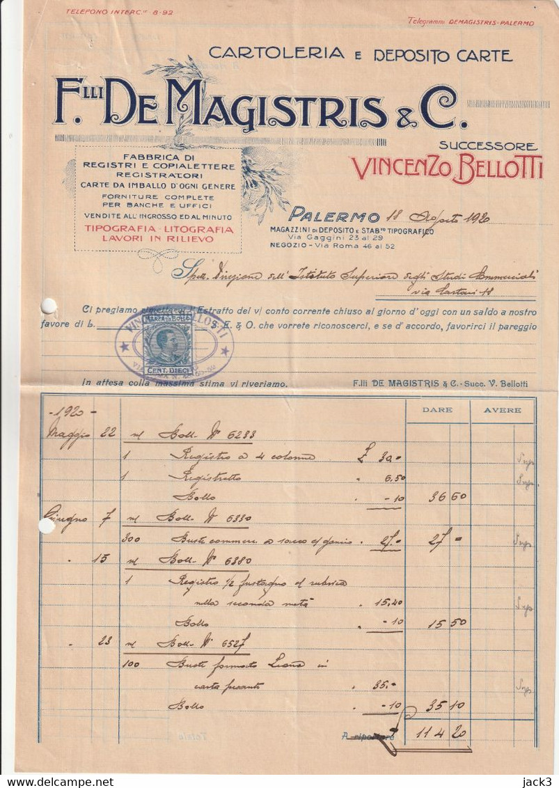 Fattura - Palermo - 1920 - Italia