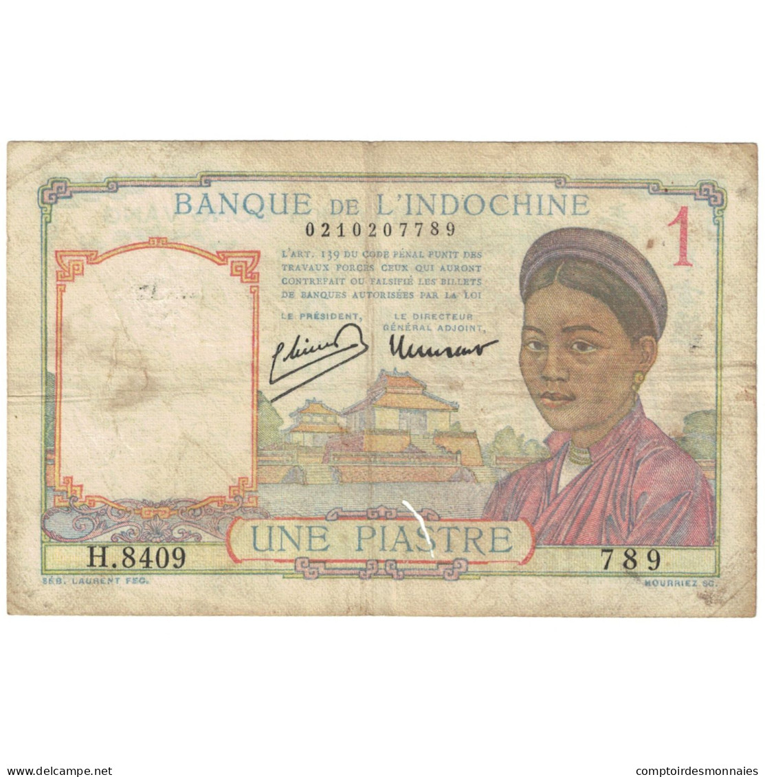 Billet, FRENCH INDO-CHINA, 1 Piastre, 1932, KM:54a, B - Indochine