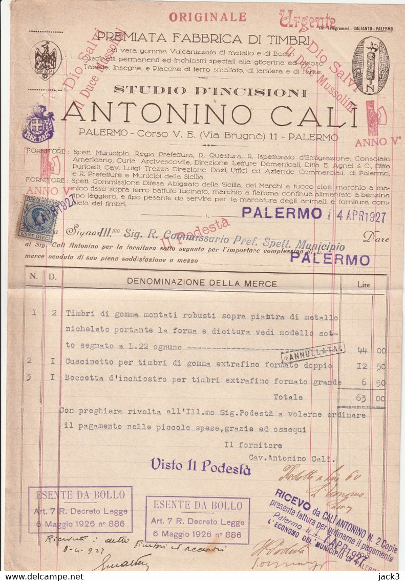 Fattura - Palermo - 1927 - Italia