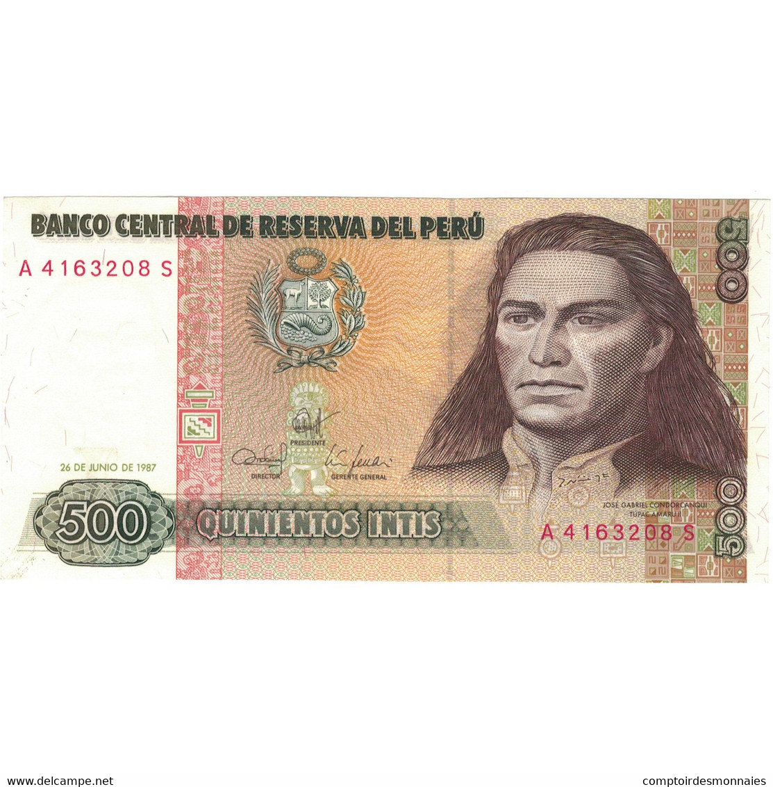 Billet, Pérou, 500 Intis, 1987-06-26, KM:134b, SPL - Peru