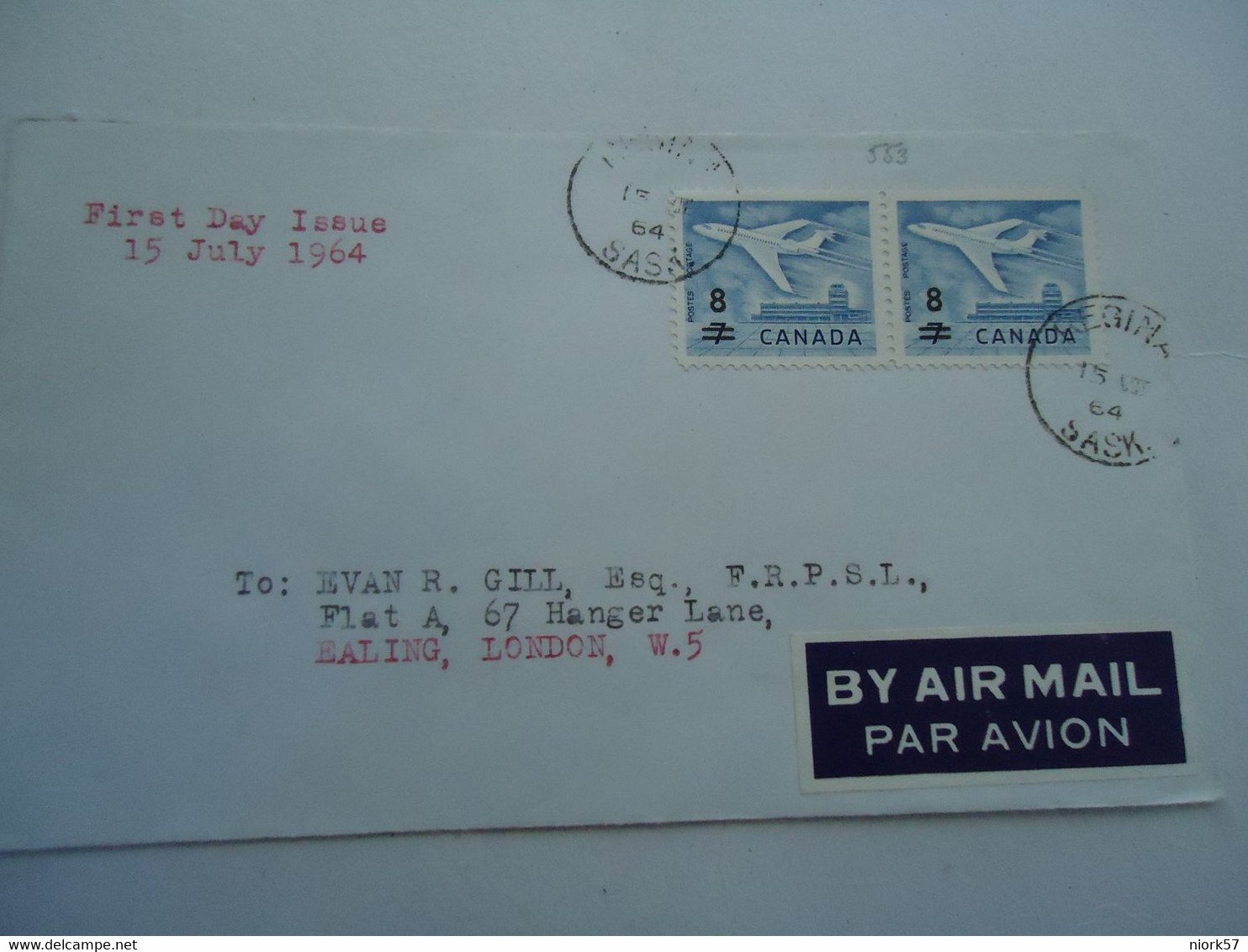 CANADA   FDC UNOFFICIAL  COVER 1964 AIRPLANES OVERPRINT 8/7 - Enveloppes Commémoratives