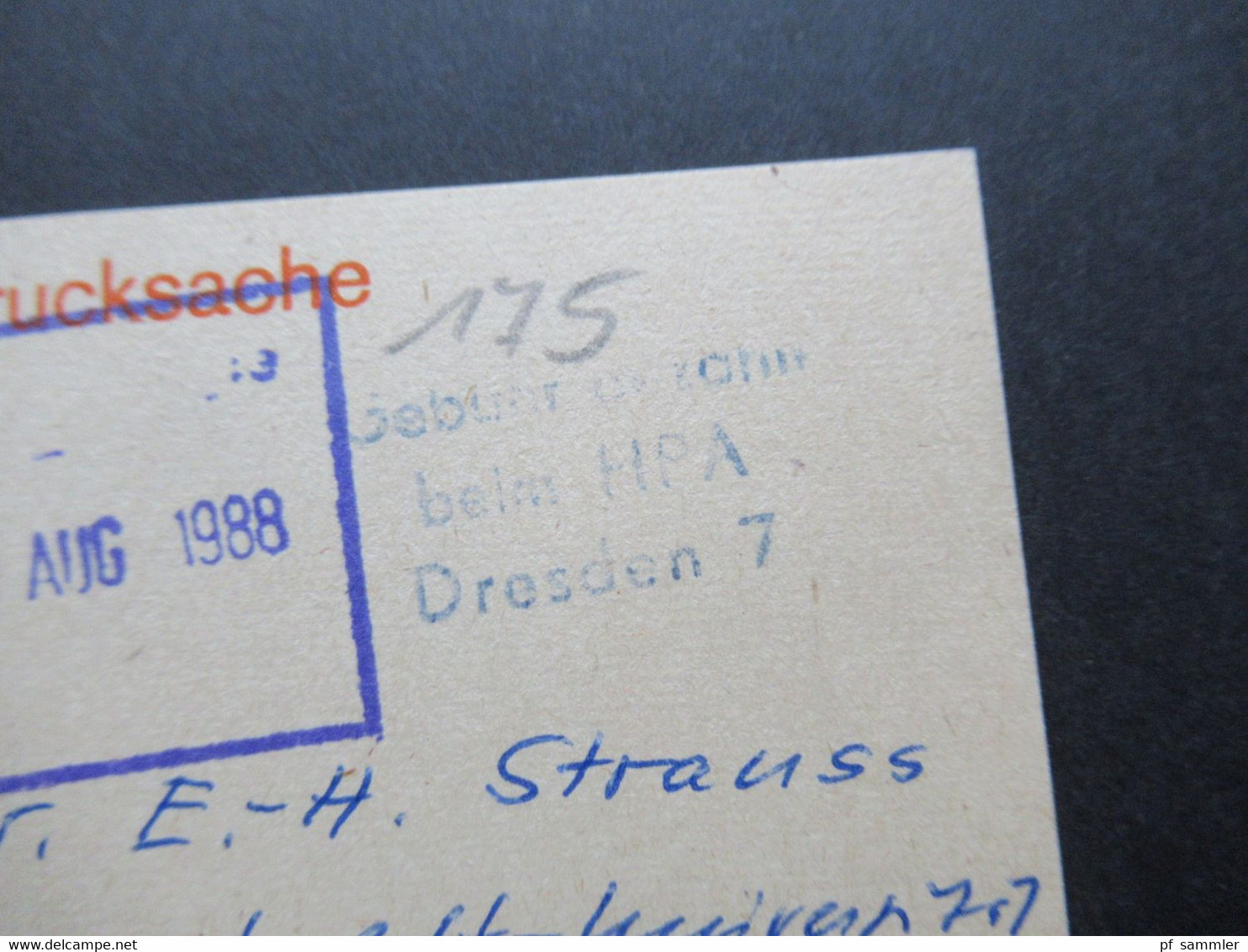 DDR 1988 Medizinische Akademie Carl Gustav Carus Drucksache Stempel Gebühr Bezahlt Beim HPA Dresden 7 Und Handschriftl. - Brieven En Documenten