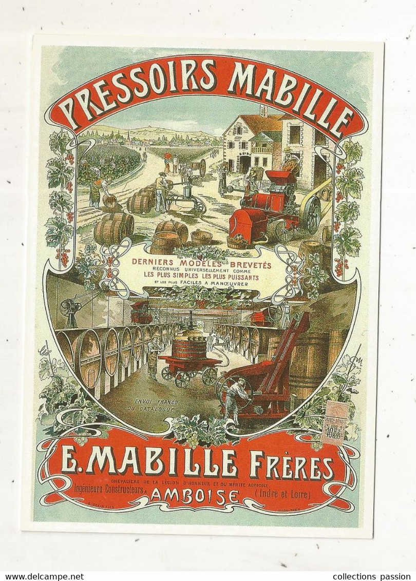 Cp , Publicité, Série MATERIEL AGRICOLE 2, N° 64, Centenaire éditions, PRESSOIRS MABILLE, Amboise ,vierge - Advertising
