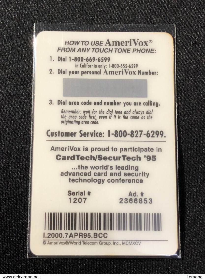 Mint USA UNITED STATES America AmeriVox Prepaid Telecard Phonecard,Thomas Jefferson Memorial CardTech,Set Of 1 Mint Card - Amerivox
