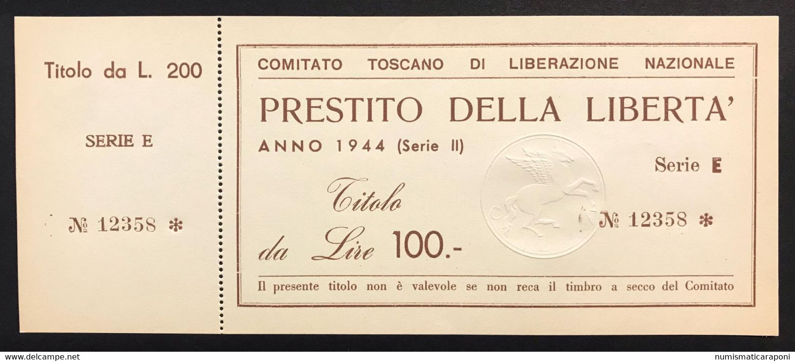 COMITATO TOSCANO DI LIBERAZIONE NAZIONALE PRESTITO DELLA LIBERTÀ 1944  100 LIRE Lotto.2969 - Italië– 5 Lire