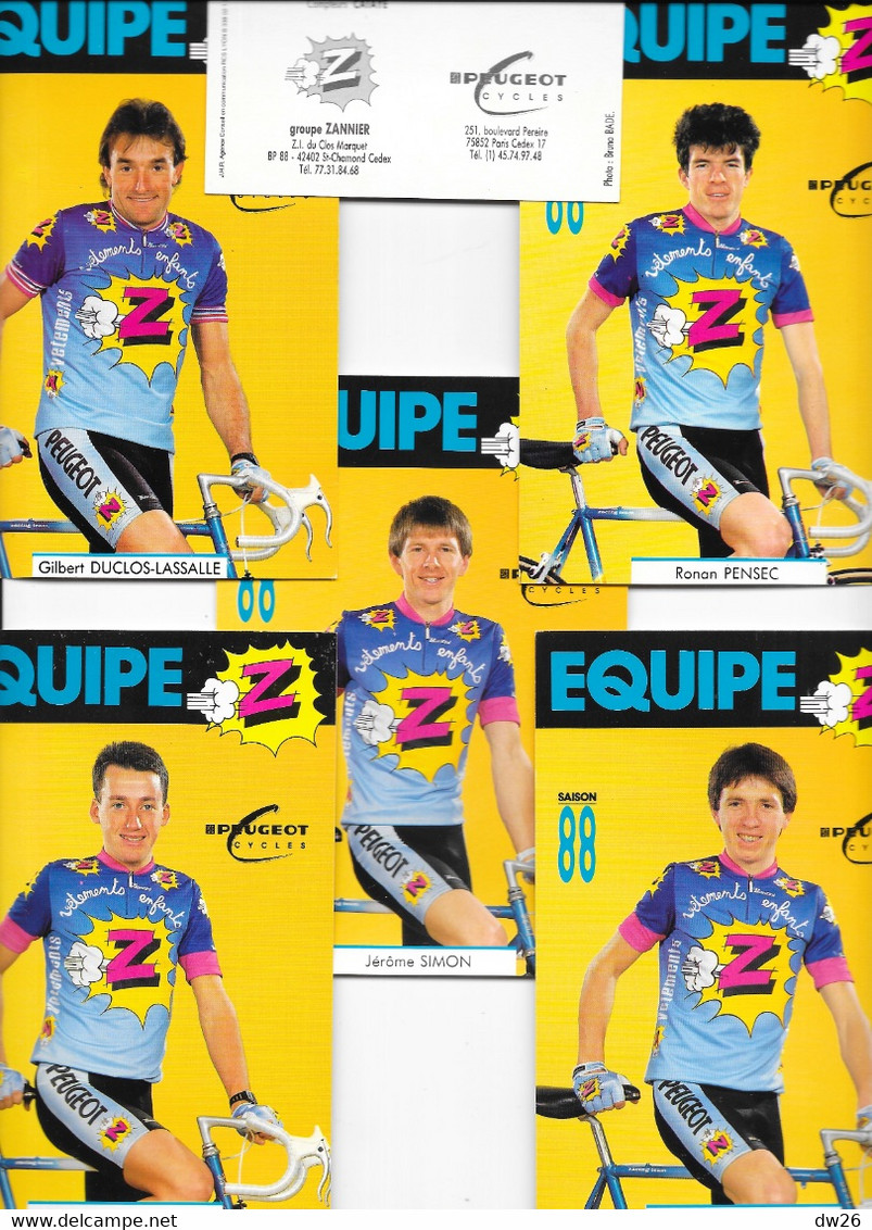 Fiches Cyclisme - Equipe Cycliste Professionnelle Z Peugeot 1988 (Groupe Zannier, St Chamond) 19 Coureurs - Ciclismo