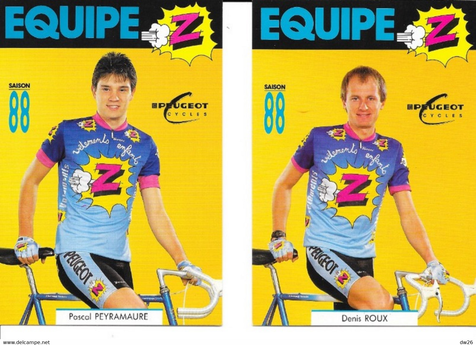 Fiches Cyclisme - Equipe Cycliste Professionnelle Z Peugeot 1988 (Groupe Zannier, St Chamond) 19 Coureurs - Wielrennen