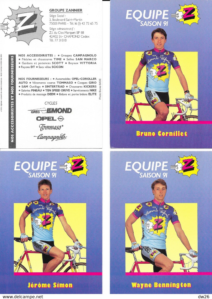 Fiches Cyclisme - Equipe Cycliste Professionnelle Z 1991, Cycles Lemond (Groupe Zannier, St Chamond) 17 Coureurs - Ciclismo