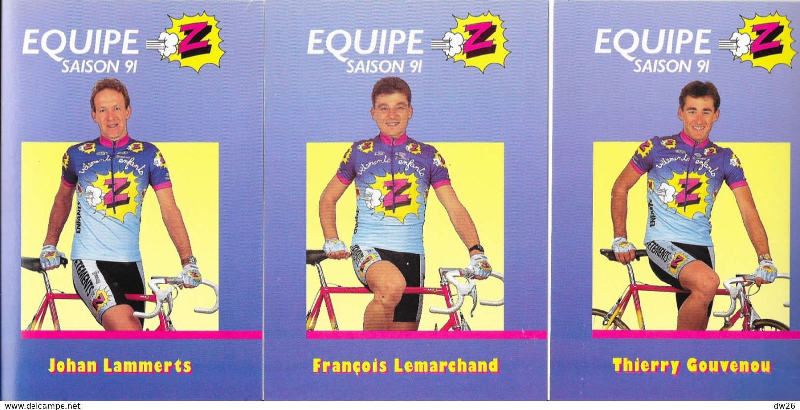 Fiches Cyclisme - Equipe Cycliste Professionnelle Z 1991, Cycles Lemond (Groupe Zannier, St Chamond) 17 Coureurs - Wielrennen