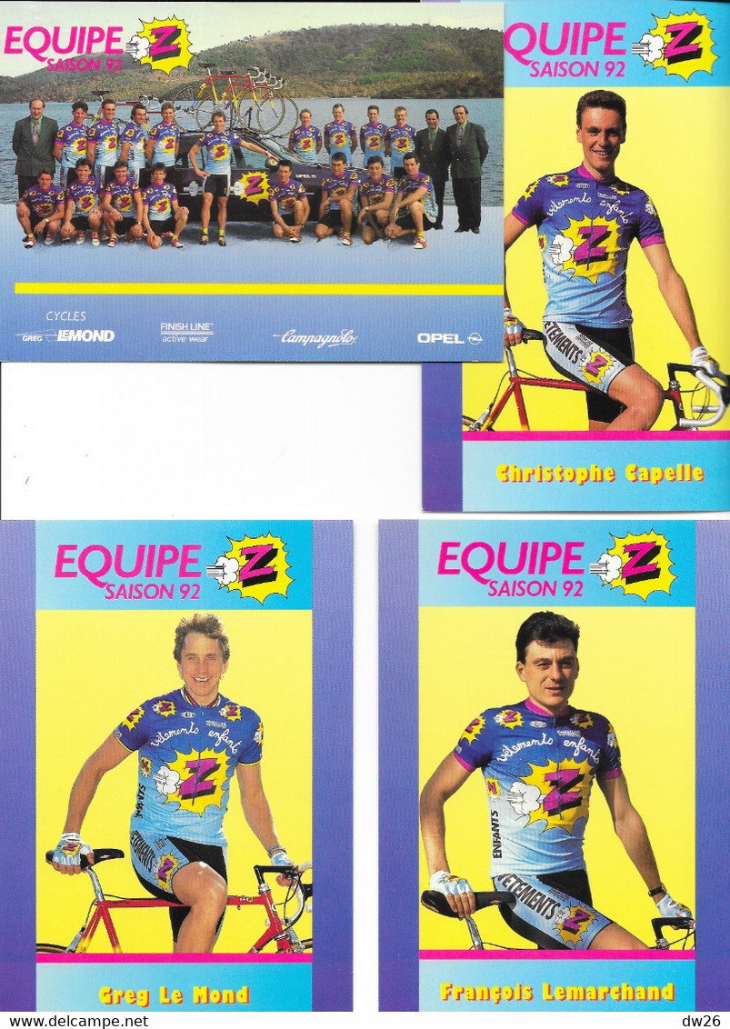 Fiches Cyclisme - Equipe Cycliste Professionnelle Z Opel 1992, Cycles Lemond (Groupe Zannier, St Chamond) 17 Coureurs - Ciclismo