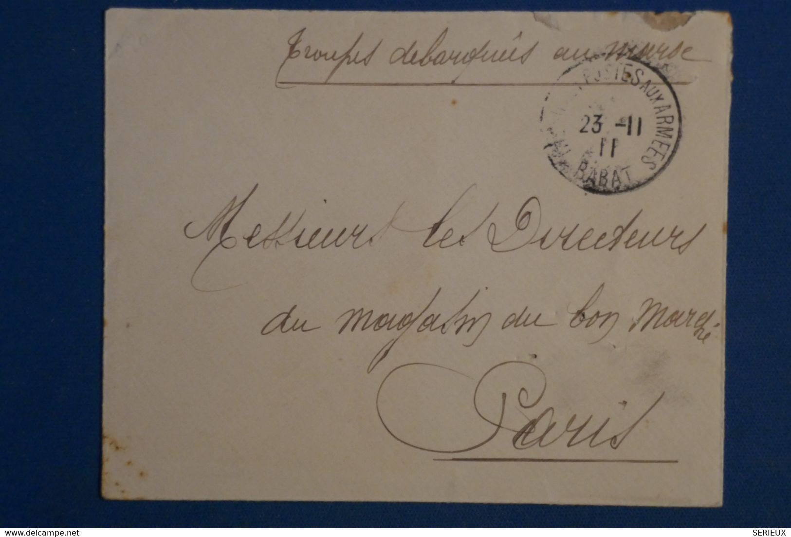 AJ4  BELLE LETTRE  TROUPES DEBARQUEES AU MAROC  FM 1911    POUR  PARIS  FRANCE++++++ AFF.  INTERESSSANT - Briefe U. Dokumente