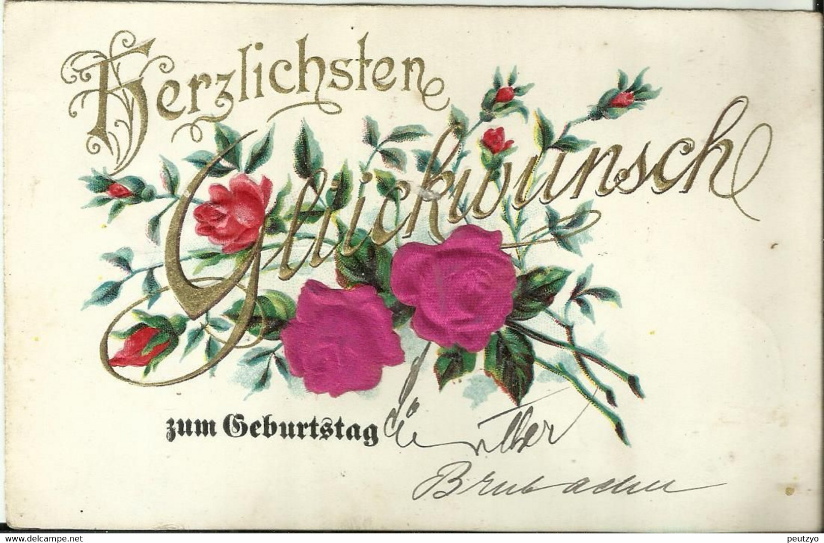 Timbre Fentsch Fontoy Diedenhoffen 1907 CPA Relief Gauffrée Bouquet Roses 25/29 - Brieven En Documenten