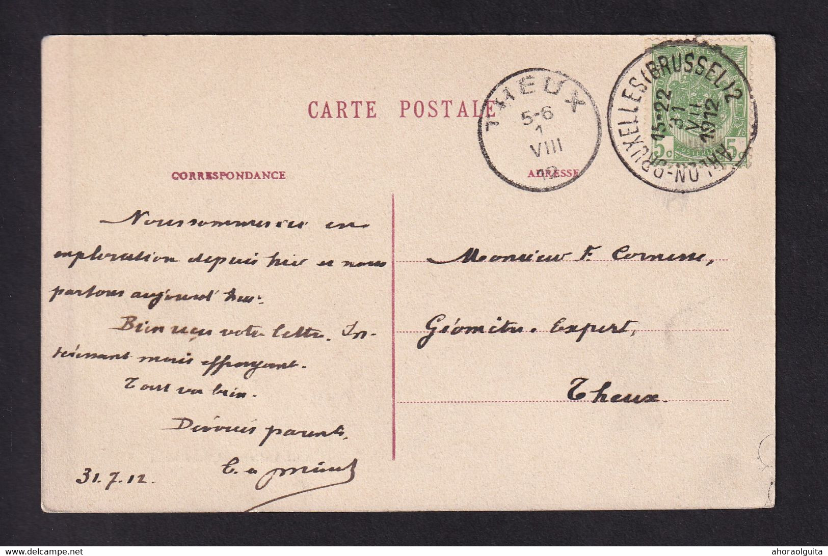 DDA 698 - Carte-Vue Animée De CHATILLON - TP Armoiries AMBULANT Arlon-Bruxelles 2 En 1912 , Vers THEUX - Saint-Leger