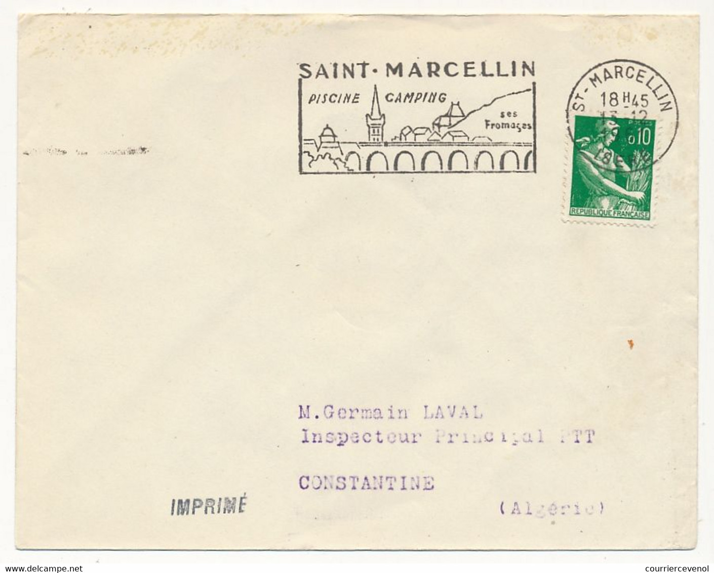 FRANCE - Env Affr. 0,10 Moissonneuse - OMEC St Marcellin / Piscine Camping - 1962 - Oblitérations Mécaniques (flammes)