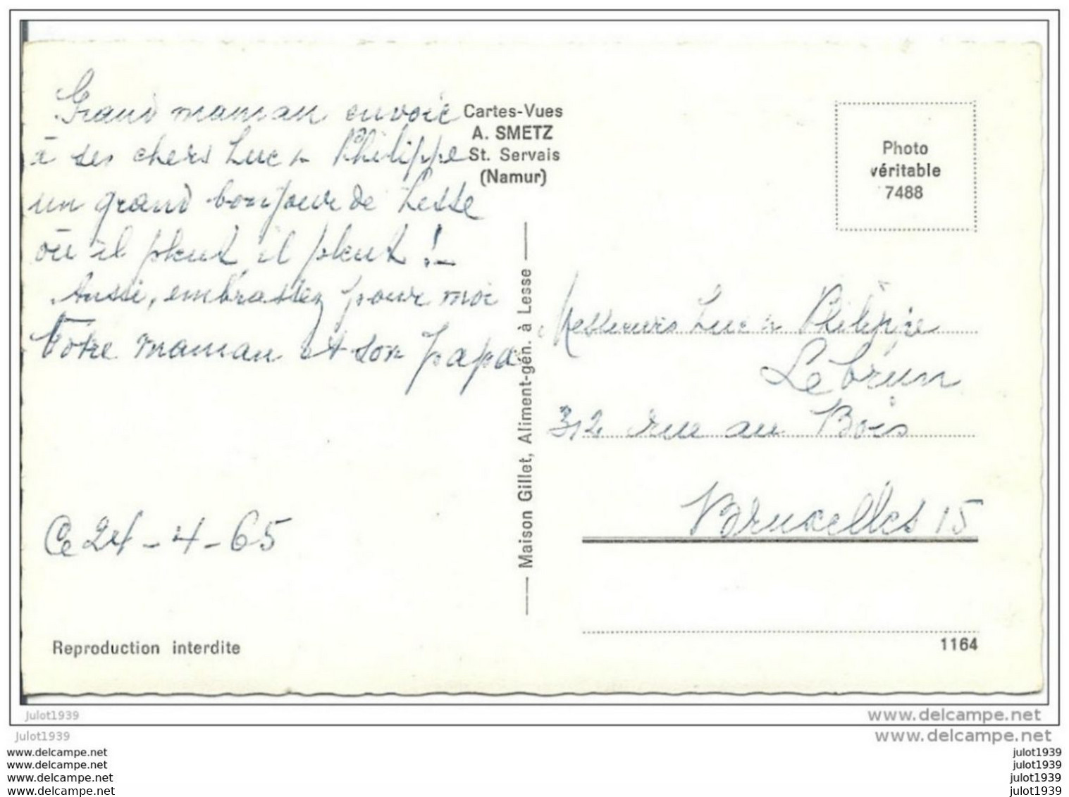 LESSE ..-- Le Petit Pont . 1965 Vers BXL . ( Mrs Luc Et Philippe LEBRUN ) . Voir Verso . - Libin