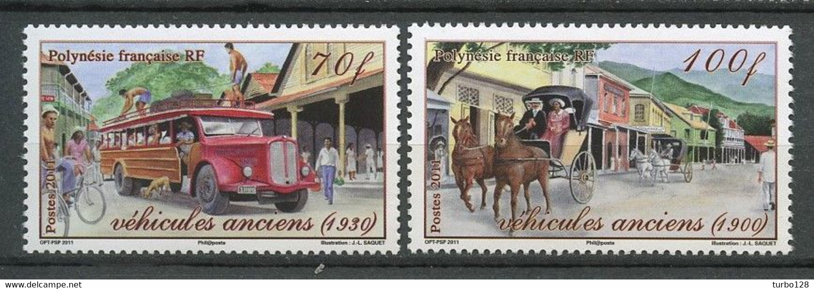 POLYNESIE 2011 N° 949/950 ** Neufs MNH  Superbes Véhicules Anciens Truck Autobus Cabriolet Tilbury  Cars Transports - Neufs