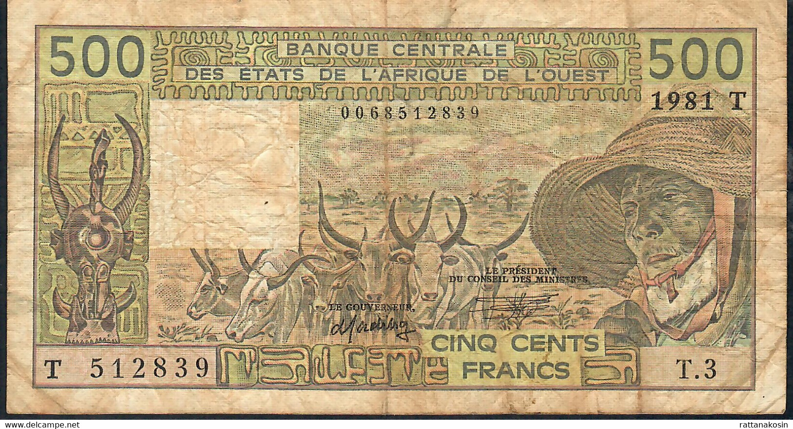 W.A.S. TOGO P806Ta 500 FRANCS 1981 Signature 15 ( 10 Digits S/n ) F-VF 1 P.h. - Westafrikanischer Staaten