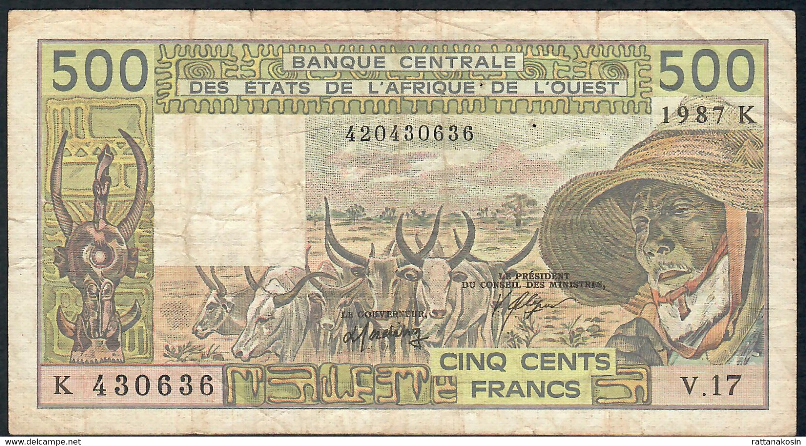 W.A.S. SENEGAL  P706Ki 500 FRANCS 1987 Signature 20  AVF 2 P.h. - Westafrikanischer Staaten