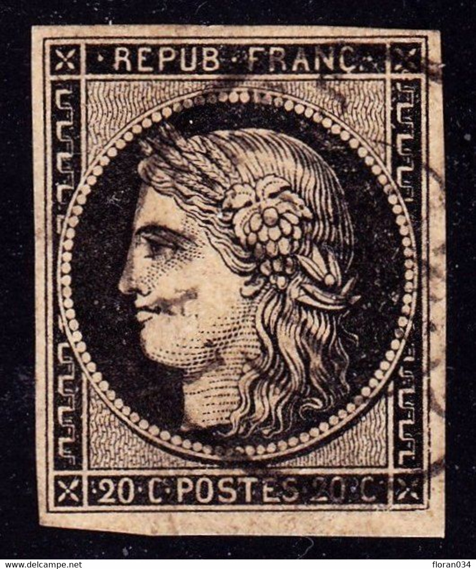 France N° 3 Obl. Petit Càd T15 4 JANV 49 - Signé Calves - TB Qualité - 1849-1850 Cérès