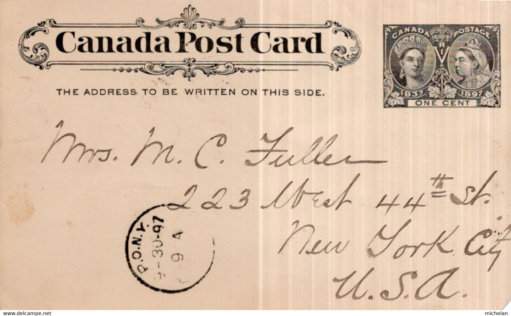 DOCUMENT PHILATHELIQUE AVEC ENTIER  DE 1897---CANADA - Autres & Non Classés