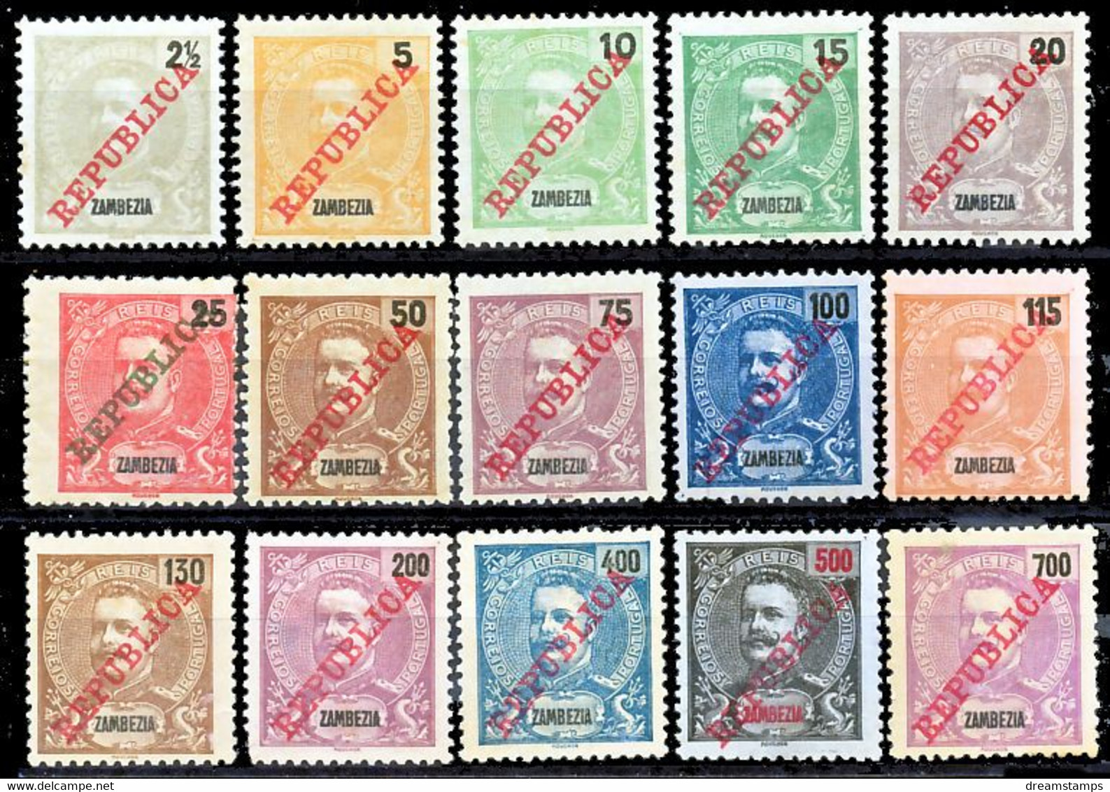 !										■■■■■ds■■ Zambezia 1911 AF#55-69 (*) Lisbon "REPUBLICA" Complete Set (x0430) - Sambesi (Zambezi)
