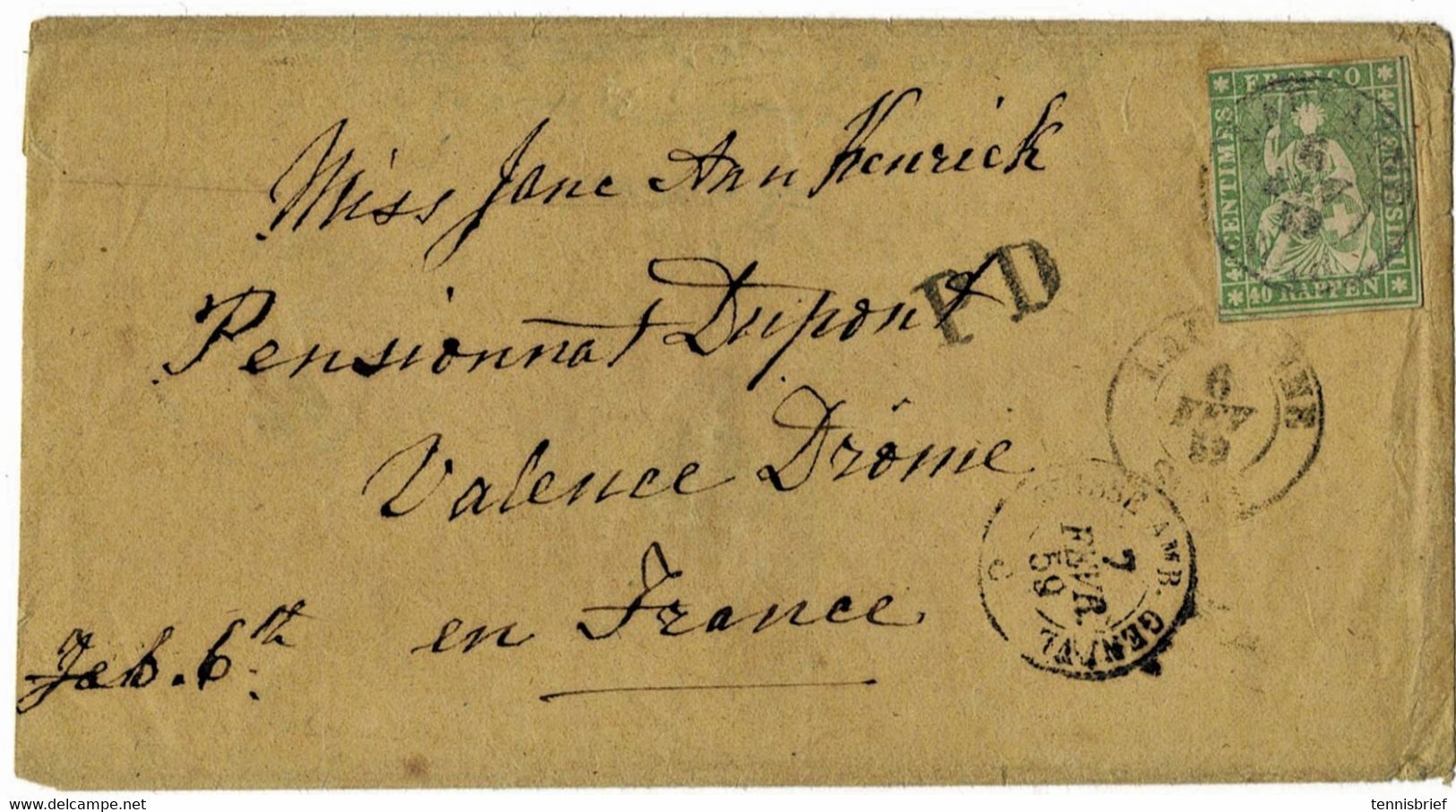 1859, 40 Rp. , K2 " LAUSANNE " Bf. Nach Frankreich,SBK Fr.260,- A6135 - Storia Postale