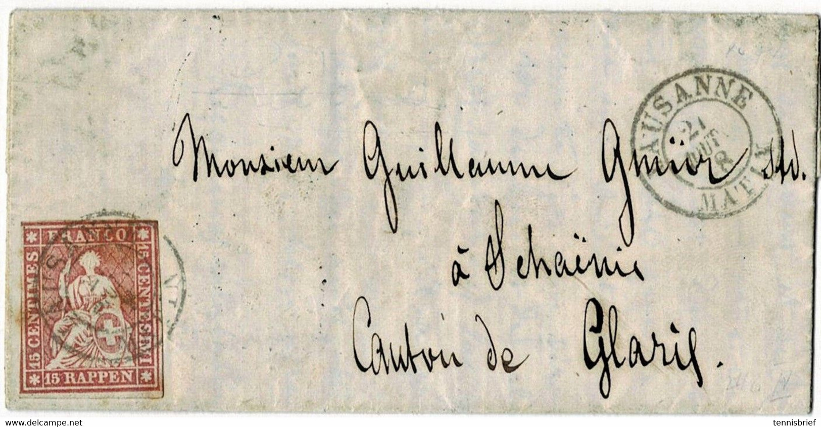 1858, 15 Rp. Guter Schnitt , Klar " LAUSANNE " Kpl. Brief, A6136 - Briefe U. Dokumente