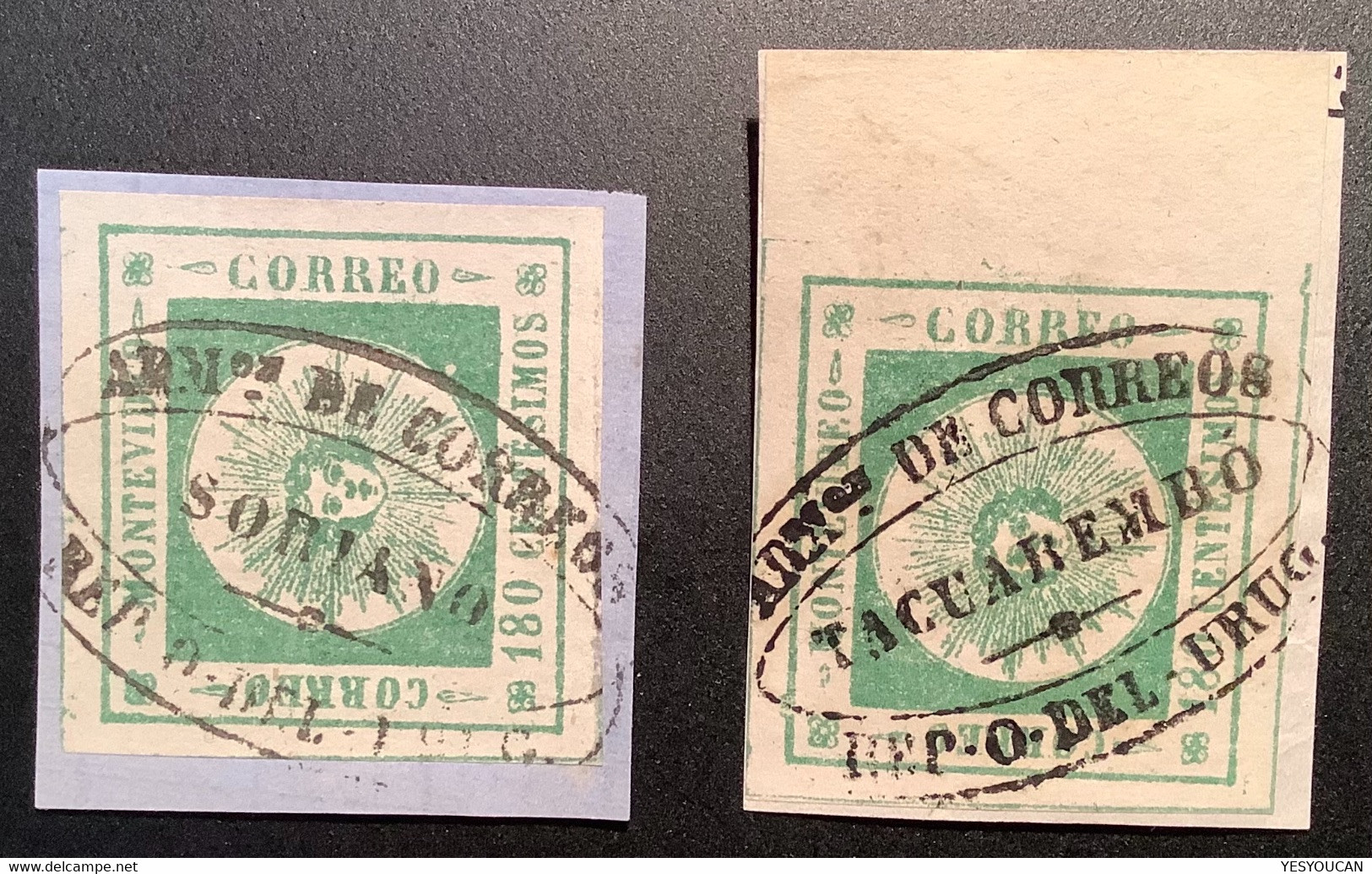 Uruguay 1859 SORIANO RRR ! + TACUAREMBÓ Postmark On 180c Sun Issue Yvert 11, XF  Cert Carlos Hernandez Rocha - Uruguay