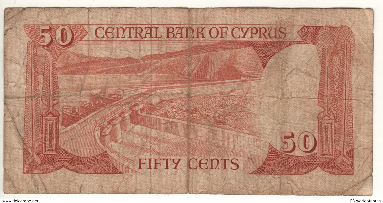 CYPRUS   50 Cents      P49      1.10.1983   ( Woman In Local Costum + Yermasoyia Dam At Back ) - Cyprus